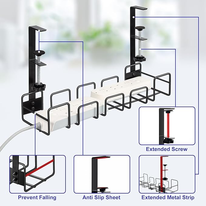 OneLeaf Cable Management Tray, No Drill Wire Management Rack, Office Wire Organizers for Cords, Computer Desk Accessories, Under Desk Organizer with Cable Organization