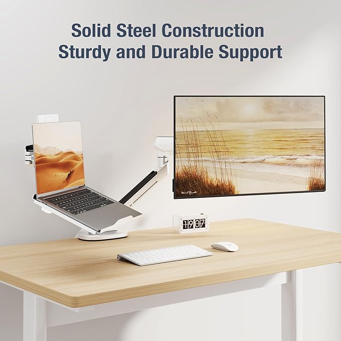 AVLT Adjustable Laptop Tray with Support for 120mm Fans Compatible with VESA 75x75 Monitor Arm - Suitable for Laptops Up to 17Inch - White (Fan Not Included)