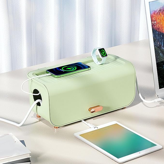 Cable Management Box, Cord Organizer Box Power Strip Box Router Storage Box Desk Cord Organizers Cord Hiding Box for Home (Green)