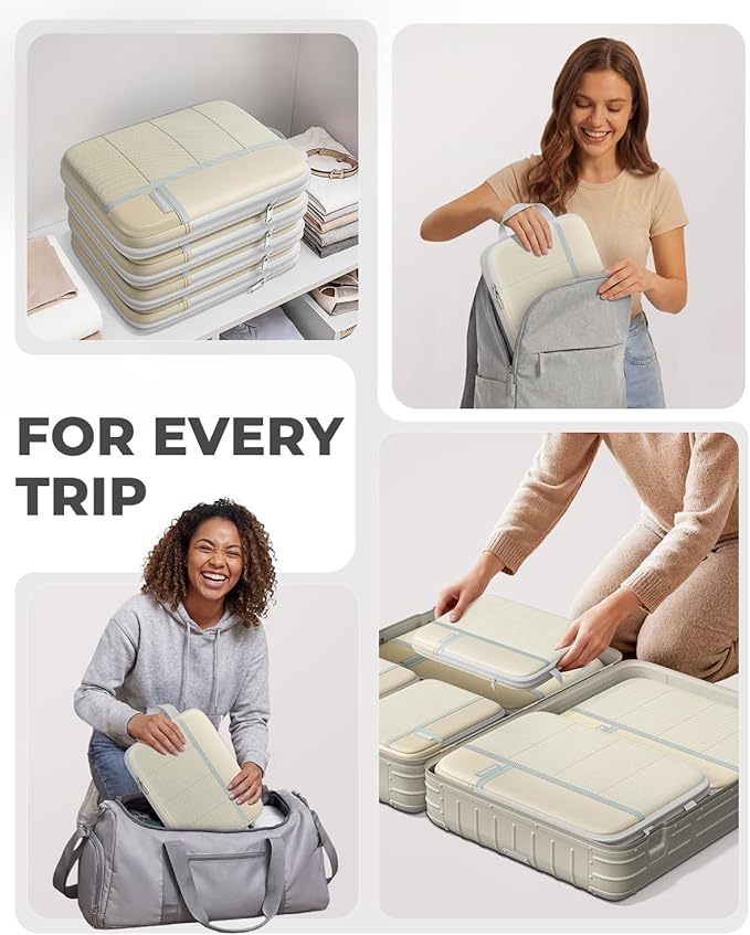 Percover Compression Packing Cubes 8-Piece Set, Packing Cubes Compression for Travel with Laundry Bag & Shoe Bag, Travel Organizer for Carry On & Checked Luggage, Beige