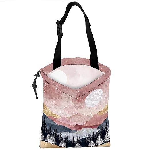 Car Trash Bag Forest Mountain Moon Landscape Car Trash Bin Leakproof Waterproof Car Trash Can for Back Seat, Foldable Car Garbage Bag with Adjustable Straps and Drawstring for Car Accessories