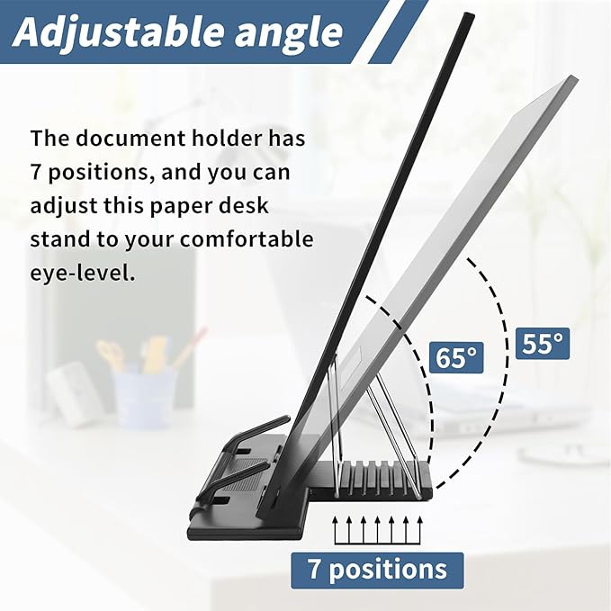 TONOS Paper Stand Document Holder - 2PC Quality Document Holder for Desk, Paper Stand for Desk When Typing, Sturdy Stainless Steel Copy Holder, Adjustable Angle, Paper Holder Stand for Desk Typing