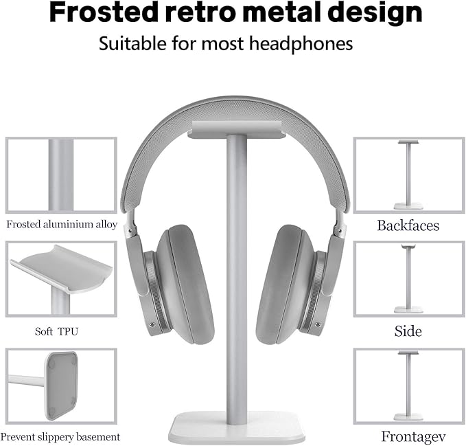 GEEKRIA Aluminum Alloy Headphone Stand for Over-Ear Headphones, Gaming Headset Holder, Desk Display Hanger with Solid Heavy Base Compatible with Beats SoloPro, Bose QC35 (White)