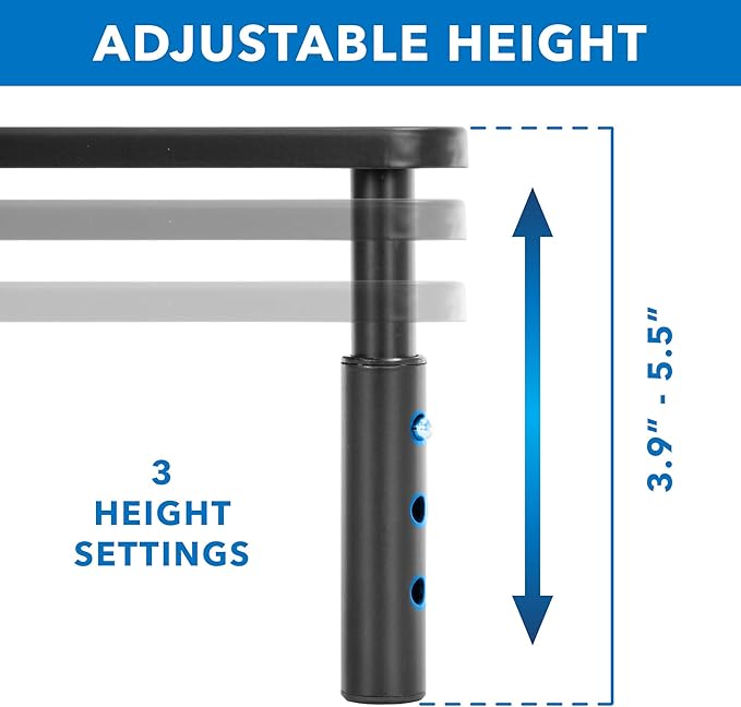 Mount-It! Height Adjustable Single Monitor Riser | Metal Mesh Computer Screen Platform | Desktop Riser for Laptop, Monitor, and Printer | 44lbs Capacity (Black)