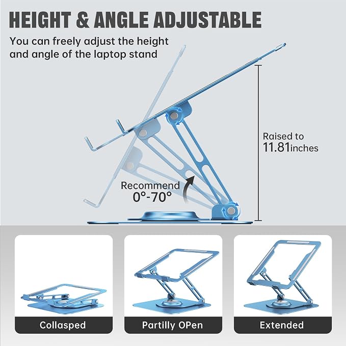 JOYEKY Laptop Stand for Desk, Adjustable Computer Stand with 360° Rotating Base, Ergonomic Laptop Riser for Collaborative Work, Foldable & Portable Laptop Stand, fits for All 10-16" Laptops