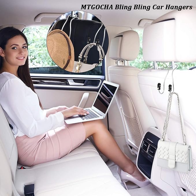 MTGOCHA Car Headrest Hooks Car Purse Hook(2 Pack),Bling Car Bag Hooks, Car Hook for Purses and Bags Cute Metal Car Purse Holder Hook, Bling Car Accessories for Women, Black