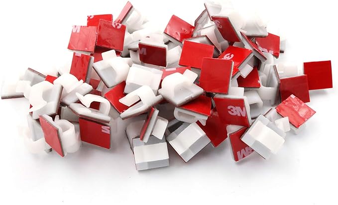 Mini Cable Clips 3M Adhesive, Multipurpose Cord and Wire Organizer for Cable Management 1/2" x 1/2" - 100 Pack Bundled with 10 Bonus Reusable Cable Ties (White)