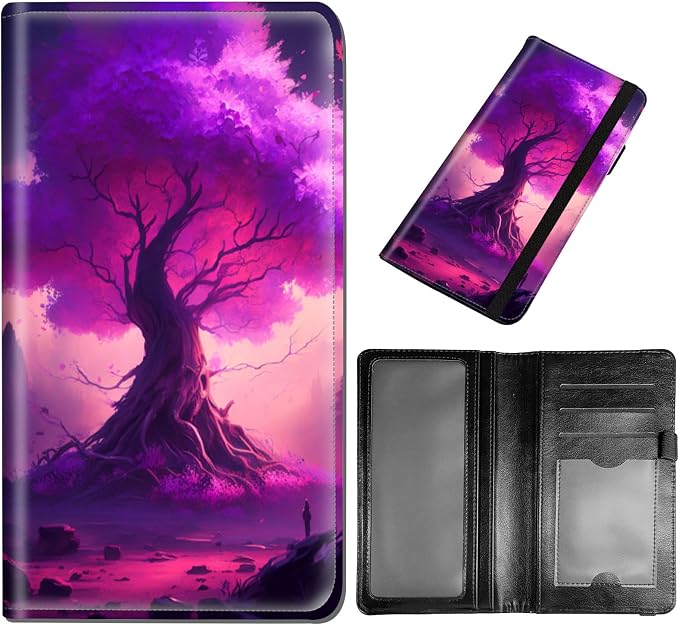 Checkbook Cover - Premium Leather Standard Duplicate Register Check Card Book Holder Wallet with RFID Blocking Function for Girl Men Women,Purple Tree in Forest