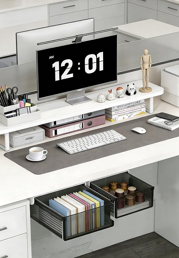 Under Desk Drawer Set of 2, Smooth Slide-Out Storage (Medium/Small), Thick PET Material, For Home Office, Desk & Coffee Table