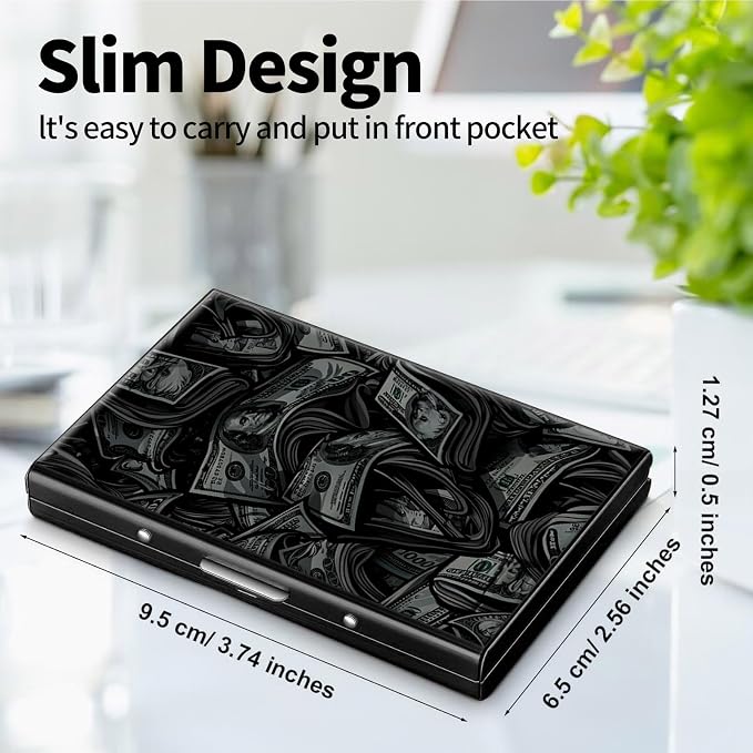 Metal Wallet for Women Men Girls, RFID Blocking Slim Aluminum Credit Card Holder, Mini Travel Wallet with Hard Shell, Lightweight ID & Business Card Case,Dollar Money Art