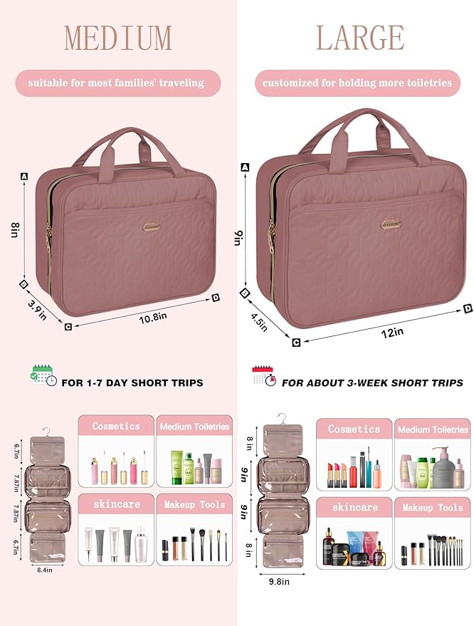 BALULHG Brown Toiletry Bag, Makeup Organizer, Travel Bag For Women Mens Toiletries, Waterproof with Hanging Hook, Large Capacity