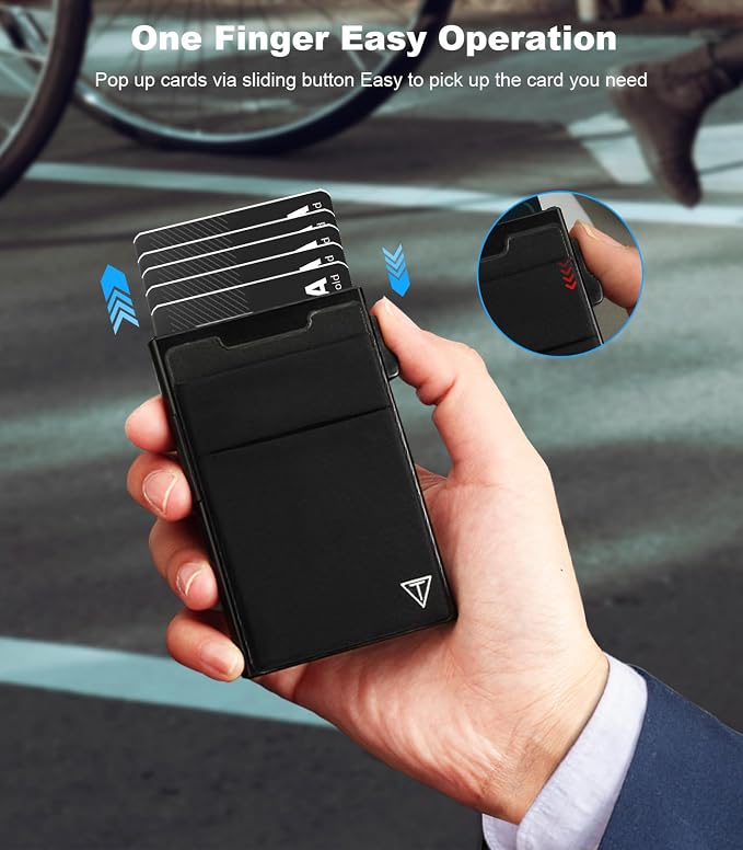 TOYFID Slim Wallet for Men - Pop Up Card Holder Wallet,Minimalist Business Wallet,Credit Card Wallet with Money Pocket,Metal Card Case Wallet,RFID Blocking,Can Hold 6 Credit Cards