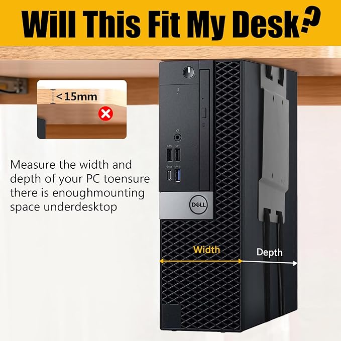 SFF Under Desk PC Mount and Wall Mount Bracket, Heavy-Duty Steel Adjustable CPU Holder for Small Form Factor Towers, UPS, Mini PC, Versatile Mounting with Straps & Hardware Included