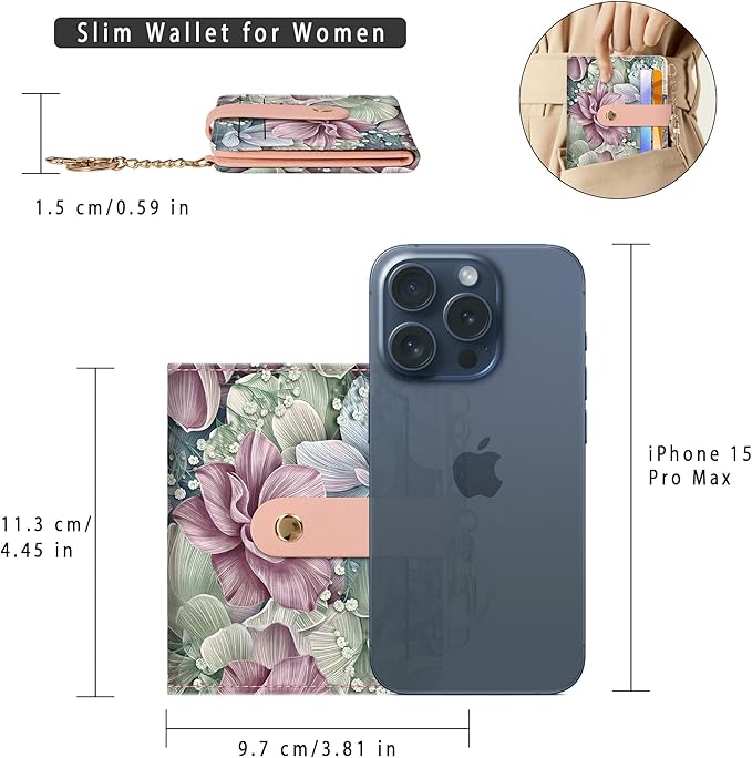 Airkit Small Wallets Woman RFID Blocking Leather Credit Card Holder - with ID Window - Card Wallets for Women - with Zipper Coin Purse - Keychain Wallet