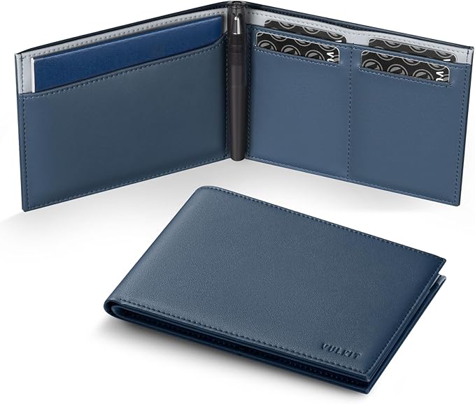 VULKIT Bilfold Passport Holder Leather RFID Blocking Passport Wallet with Hidden Pocket Slim Travel Documents Organizer for Men or Women (Passport, Card, Cash, Coin, SIM Card, Ticket)