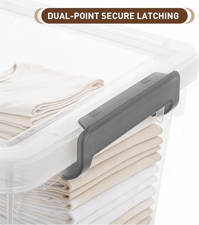 Citylife 22.2 QT 6 Packs Plastic Storage Bins with Lids and Secure Latching Buckles Clear Stackable Storage Containers for Organizing Durable Storage Box