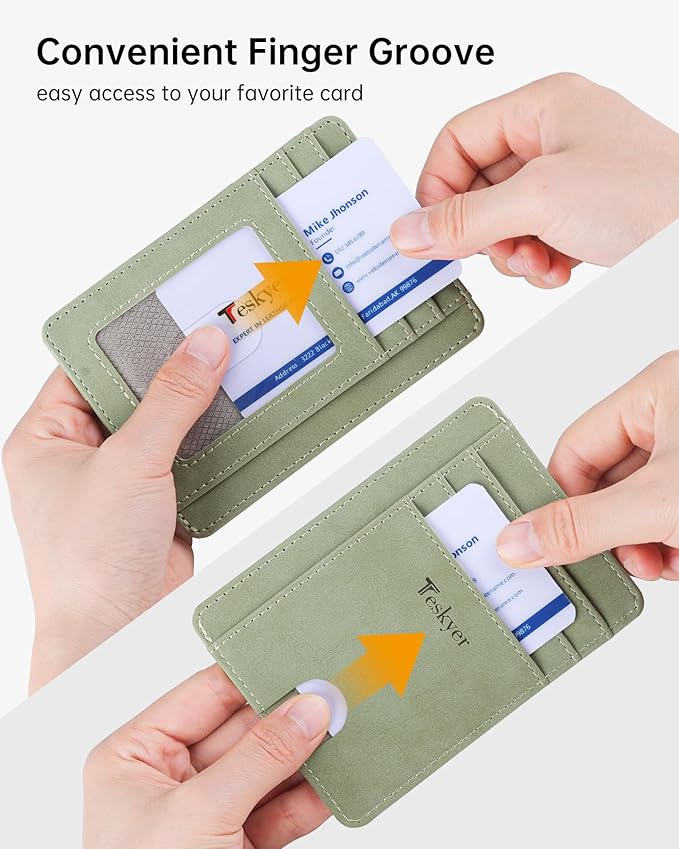 Teskyer Slim Wallet for Men, Minimalist Front Pocket RFID Blocking Leather Wallet Credit Card Holder for Men & Women