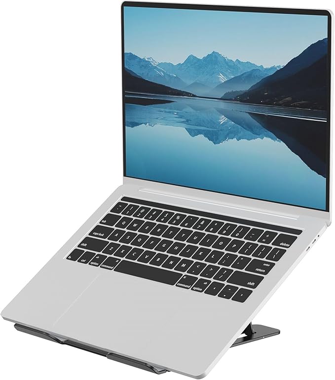 Fellowes Alumia??Portable Laptop Stand ??Black ??Height and Angle Adjustable Laptop Riser, Ergonomic and Foldable Aluminium Design for Home, Office or Hybrid Working, Made from Recycled Materials