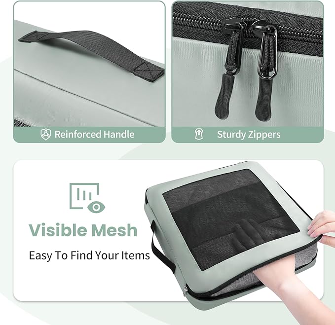 Mesh Packing Cubes for Travel, Durable Luggage Organizer with Sturdy Material and Double Zippers, Comprehensive Set for Travel Accessories Storage, 10 set, green