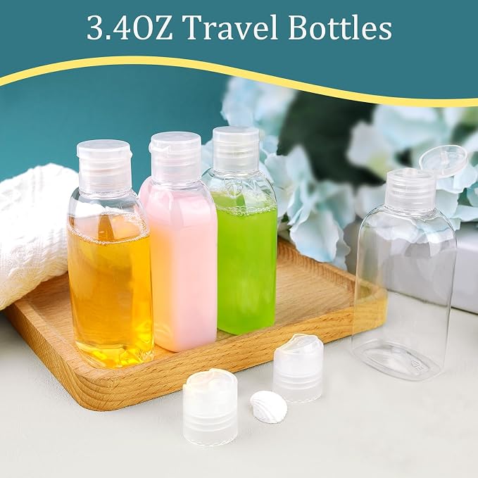 Cosywell Travel Bottles for Toiletries 8pcs 3.4oz Travel Shampoo and Conditioner Bottles TSA Approved Travel Size Containers Leak Proof Small Plastic Squeeze Bottles with Flip Cap