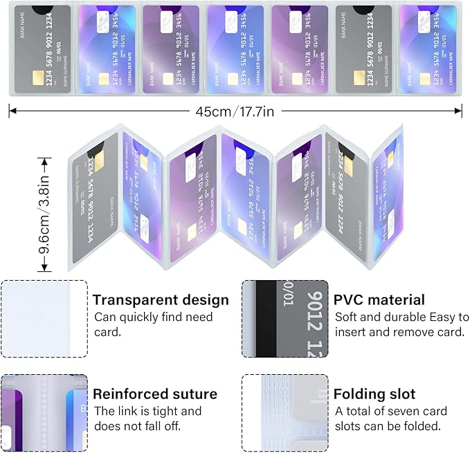 Plastic Wallet Insert for Credit Card Set of 4, Men & Women Wallets Accordion Style Picture Holder Sleeves 7 Card Slots Transparent