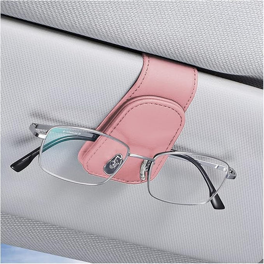 AICEL Sunglasses Holders for Car Sun Visor, Leather Eyeglasses Hanger Mounter, Magnetic Glasses Holder and Ticket Card Clip, Auto Interior Accessories Universal for SUV Pickup Truck
