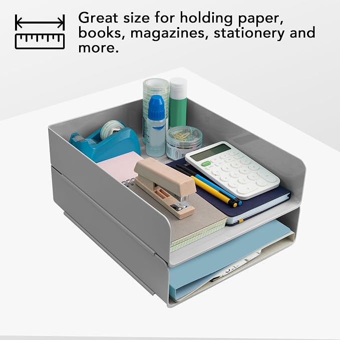 Tiawudi Desk Organizer, Office Organization and Storage, Plastic Letter Tray, Stackable File Organizer for Classroom, Home, Documents, Notes, Folders, Books and Pens, 4 Tier