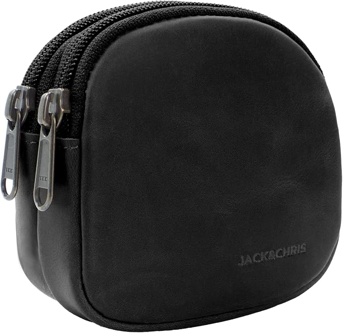 Jack&Chris Coin Purse for Men, Genuine Leather Mini Coin Wallet Zipper Pocket with Back Belt Loop, Coin Bag for Men