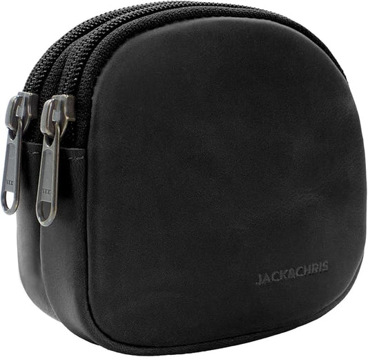 Jack&Chris Coin Purse for Men, Genuine Leather Mini Coin Wallet Zipper Pocket with Back Belt Loop, Coin Bag for Men