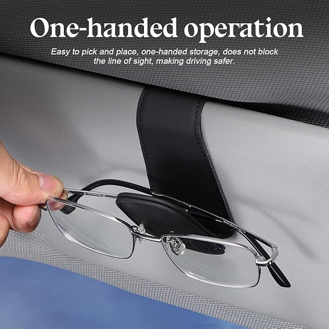 zipelo Sunglasses Holder for Car Sun Visor, 2 PCS Magnetic Leather Eyeglass Hanger, Sun Glasses Mount Clip on Visors, Ticket Card Cash Organizer, Auto Interior Accessories (Gray)