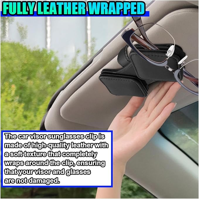 Sunglass Holder for Car Visor, Magnetic Leather Glasses Eyeglass Clip, Car Hanger Mount Ticket Card Clip, Auto Visor Organizer Accessories (Black)