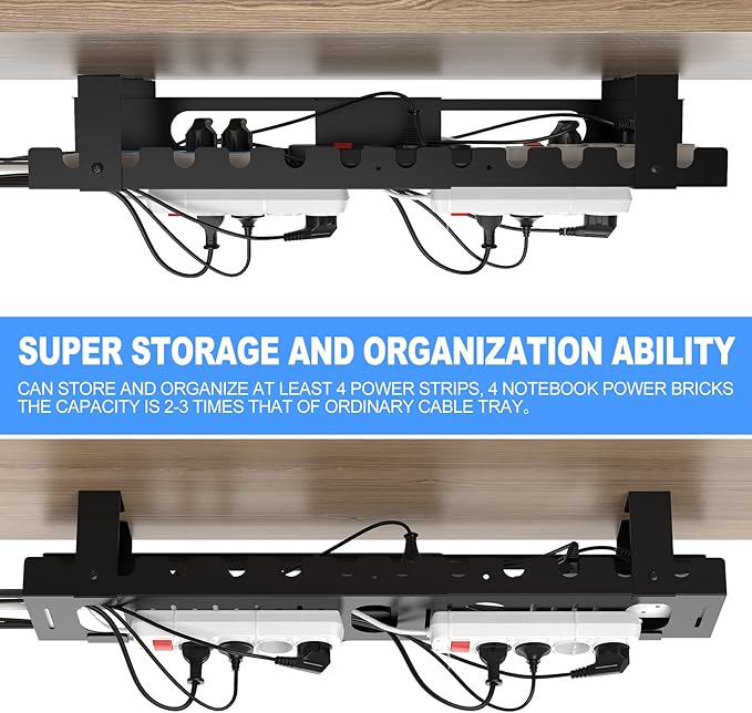 2PACKS Cable Management Under Desk Tray Adjustable Large Under Table Cord Wire Organizer for Standing Desk