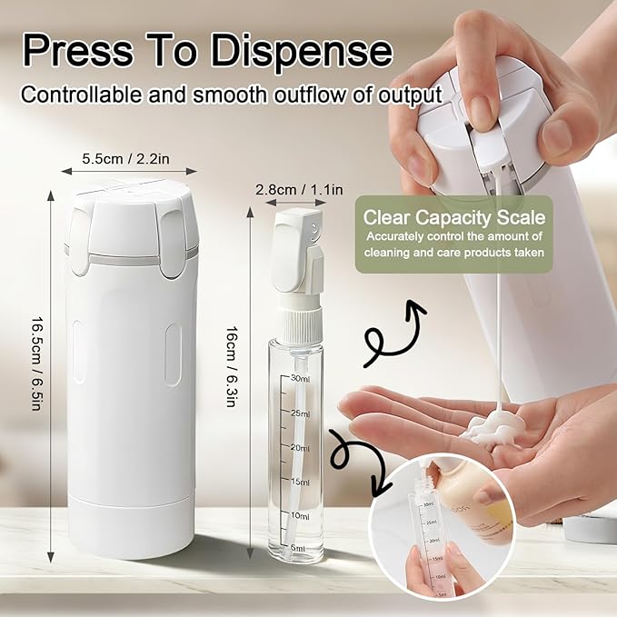 4 in 1 Travel Dispenser Bottles Refillable,Travel Shampoo and Conditioner Bottles，No Spill Space Saving Compact,for Vacation Business Trip(White