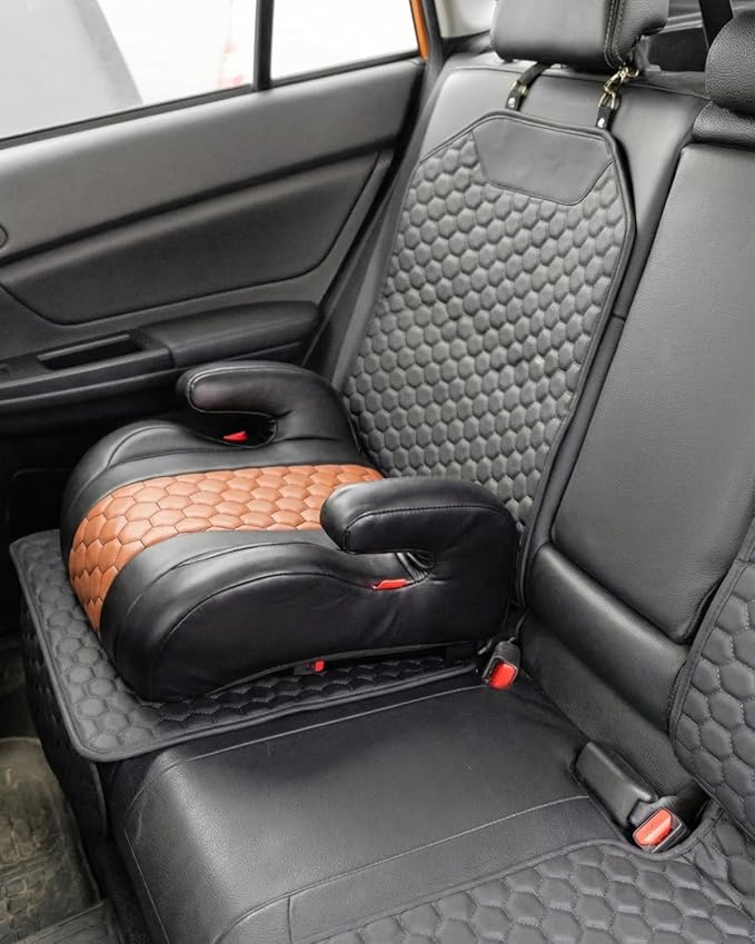 Owleys Premium Leather Car Seat Protector 2 Pack for Child Cover from Dirt - Infant Protector for Back/Front Booster Protector Under Baby Car Seat Waterproof Black