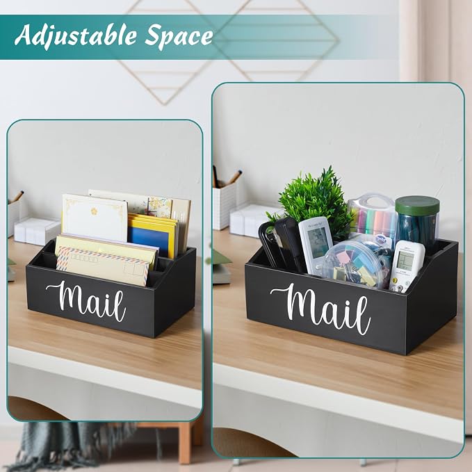 DRASTAR Mail Organizer Countertop, Mail Holder with 4 Slots, Wood Mail Sorter, Bill Organizer for Desk, Mail Storage Organizer for Home Office