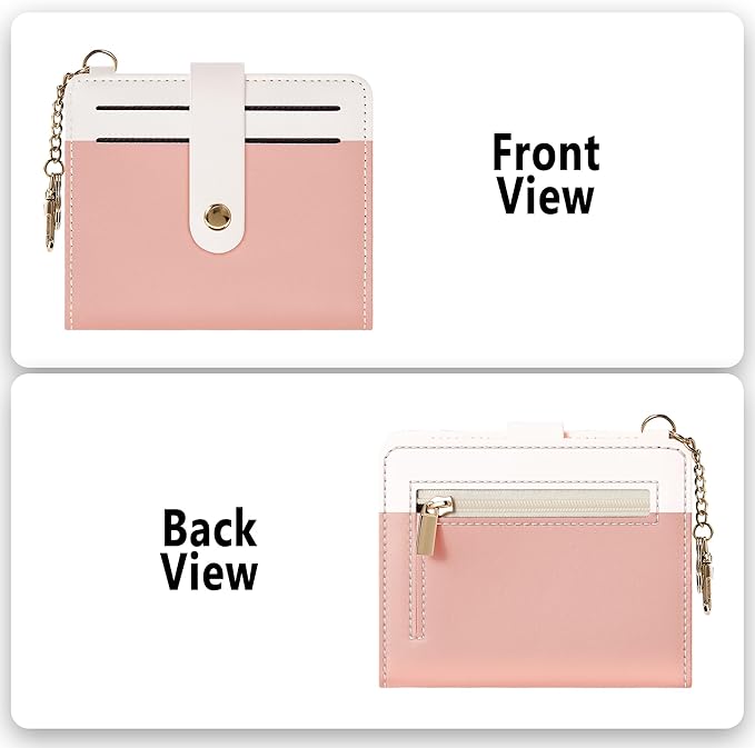 Airkit Small Wallets Woman RFID Blocking Leather Credit Card Holder - with ID Window - Card Wallets for Women - with Zipper Coin Purse - Keychain Wallet