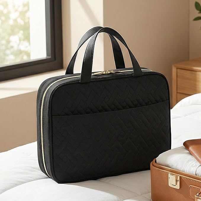 Hanging Toiletry Bag - Large Capacity Travel Makeup Bag Waterproof Travel Essentials Organizer for Bathroom Gym Camping (Black)