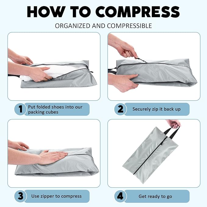 6 Pcs Travel Shoe Bags with Zipper Nylon Portable Waterproof Suitcase Shoe Organizer Packing for Golf(L,Gray)