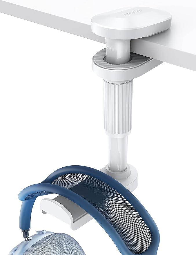 Lamicall Headphone Stand, Headset Holder - [2025 Upgarded] 360° Rotating Headphone Hanger, Earphone Holder Hook Mount Clamp Under Desk for Airpods Max, Sennheiser, More, White
