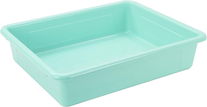 Storex Letter Size Flat Storage Tray – Organizer Bin with Non-Snap Lid for Classroom, Office and Home, Teal, 5-Pack (62541A05C)