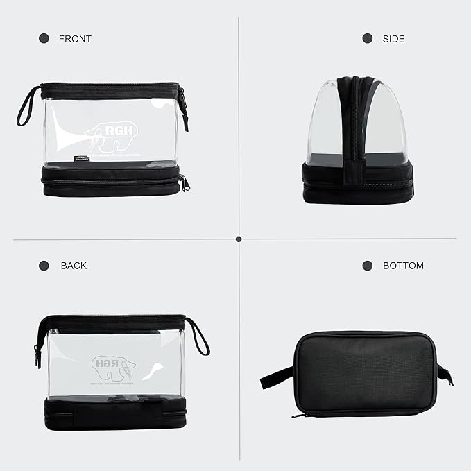 Rough Enough Clear Cosmetic Bag for Women and Men, Leakproof Travel Makeup Organizer, with Detachable Brush Pouch, Large Opening, 6.5”x5”x8.5”