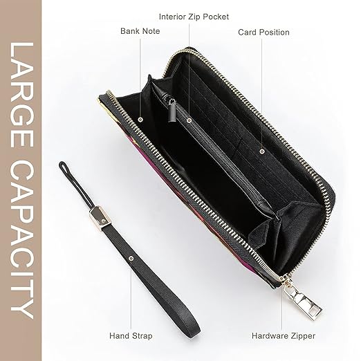 Clutch Wallet Holder for Women Men Colorful Abstract Leaves Cannabis Leaf Portable Accordion Zipper Credit Card Storage Bag Waterproof Purse Leather Wallet for Travel Work Shopping