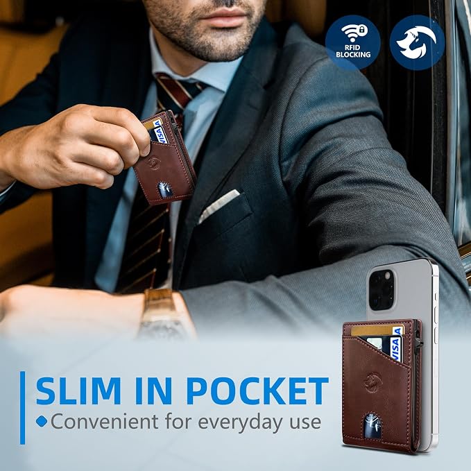 Wallet for Men, Slim Pop Up Card Holder with RFID Blocking, Minimalist Bifold Wallet with 9 Card Slots, ID Window and Cash Pocket, Metal Flip Case with Magnetic Closure, Gift Box