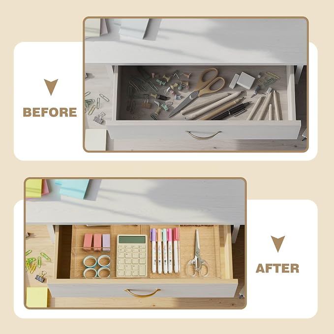 Briwooody 1 Pcs Acrylic Desk Drawer Organizer 12'' up to 16'' x 14.5'' x 2.2'' Expandable Drawer Organizer Trays with 7 Adjustable Compartments Clear Desk Accessories for Makeup Office Bathroom