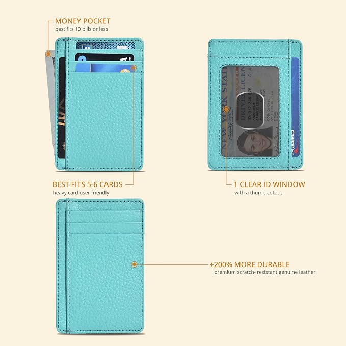 Oak Leathers Leather Slim Minimalist Wallet for Men & Women RFID Front Pocket Leather Card Holder Wallets (Light green)