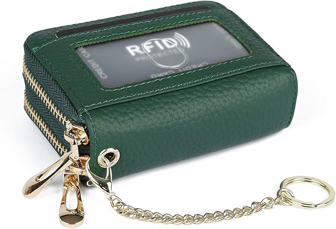 imeetu RFID Credit Card Holder, Small Leather Zipper Card Case Wallet for Women