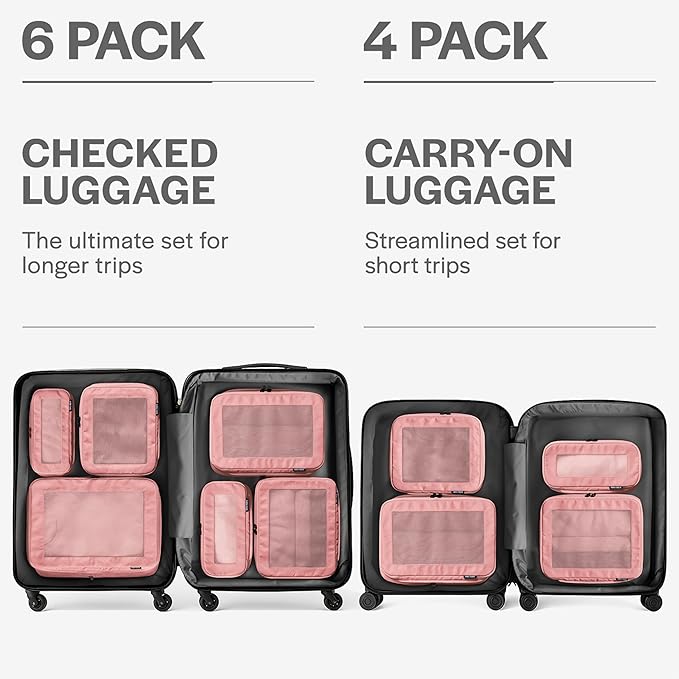 Aerotrunk Compression Packing Cubes for Travel - Luggage Organizer Bags - Double Zipper Packing Cubes for Suitcases (12-Pack, Rose)