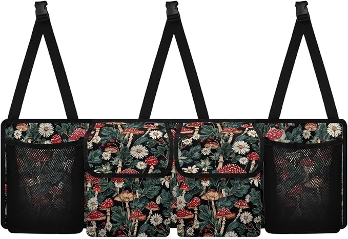 Floral Mushroom Car Trunk Organizer Foldable Backseat SUV Organizer Multifunctional Storage Carrying Caddy Tool Tote Bag Storage Bag for Camping