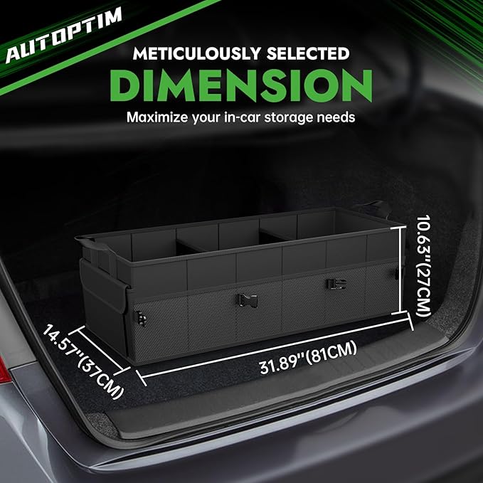 AUTOPTIM Car Trunk Organizer - 85L Collapsible Car Organizer with Non Slip Bottom for Groceries, Trunk Storage with Base Panel for SUV Sedan Van, 3 Compartments (Black, Large)