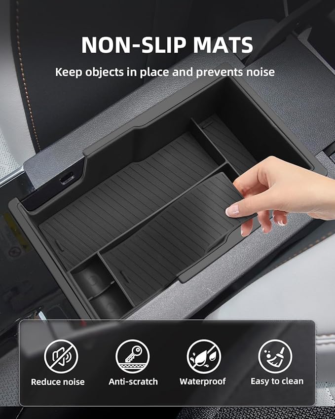 2PCS Center Console Organizer for 2026 2025 Chevy Equinox with Non-Slip Rubber Mat, Not fit for Equinox EV,2026 2025 Chevy Equinox Accessories, Black